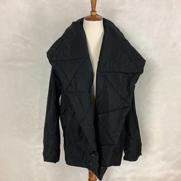 Planet by Lauren G Black Quilted Nylon Open Front Puffer Jacket S/M 1 - Picture 2 of 8